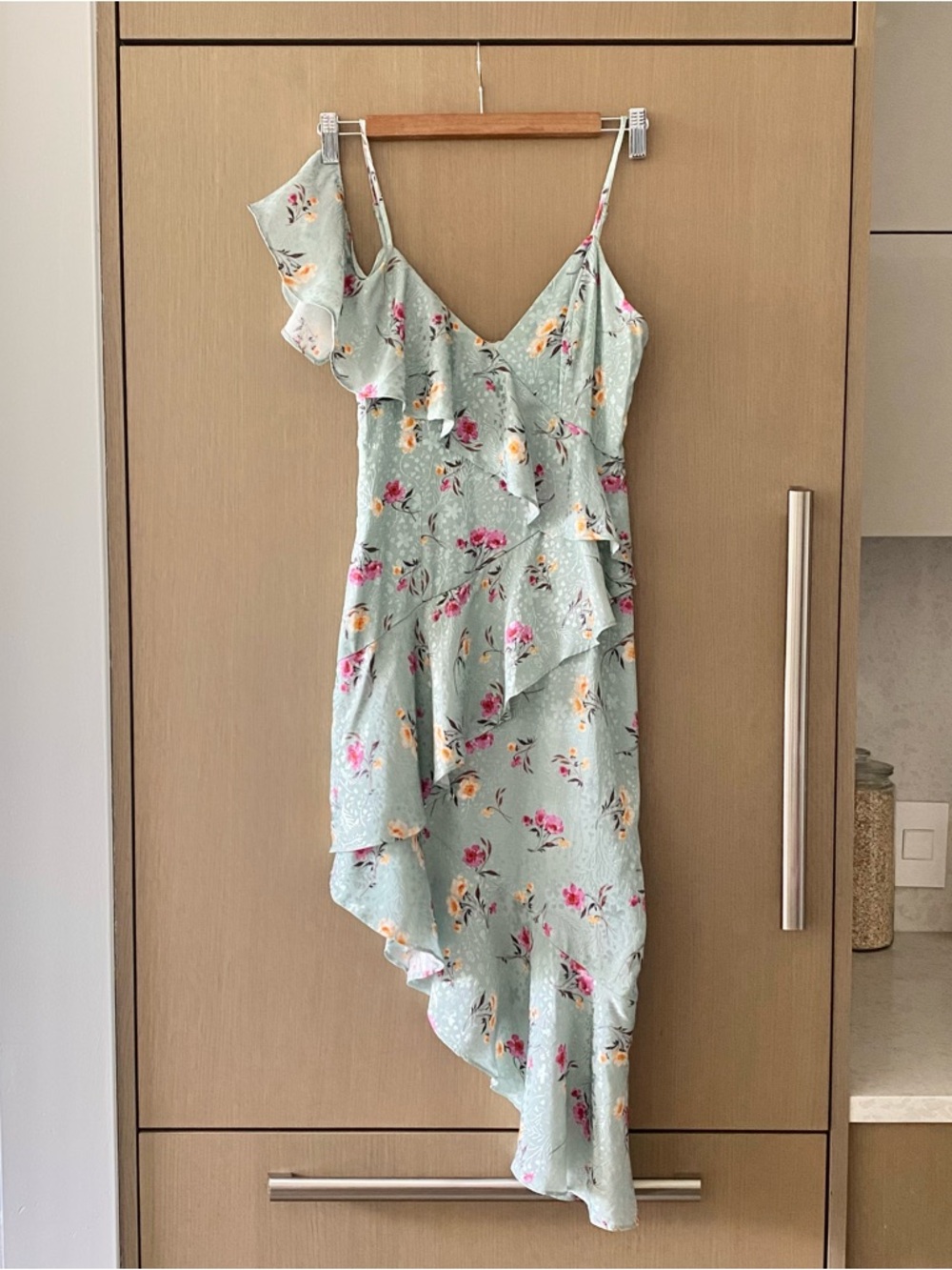 MAJORELLE Mint Green Floral Ruffle Midi Dress